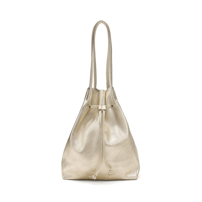 Frau borsa a secchiello in pelle laminato platino B363