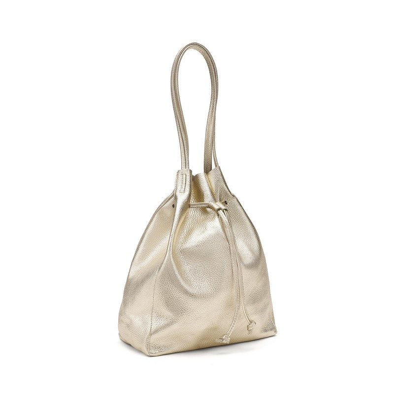 Frau borsa a secchiello in pelle laminato platino B363