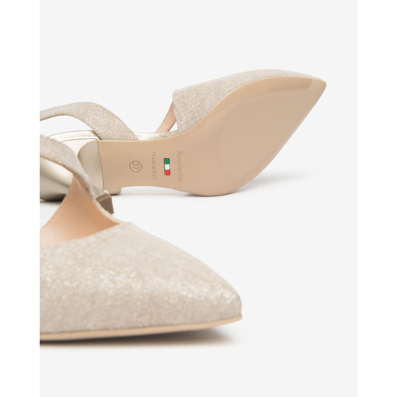 Nero Giardini slingback in tessuto glitter col.beige E607010DE412