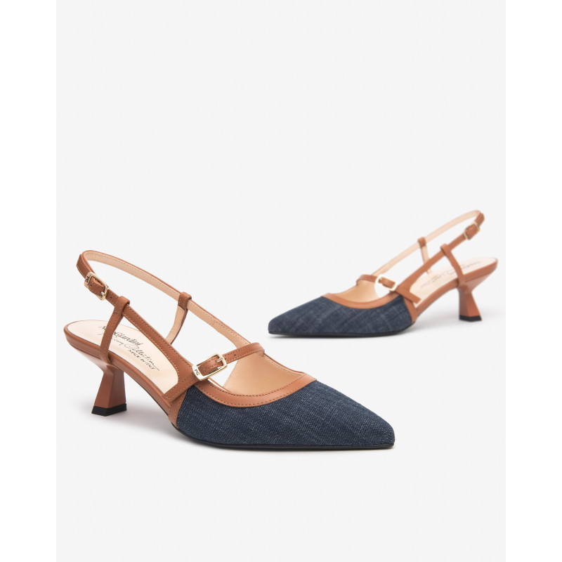 Nero Giardini slingback in jeans e pelle cognac E615470D214