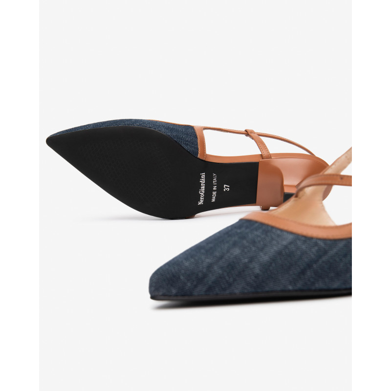 Nero Giardini slingback in jeans e pelle cognac E615470D214