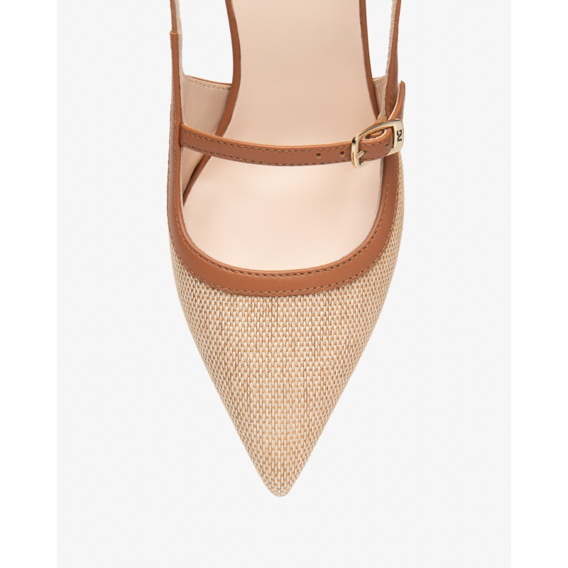 Nero Giardini slingback in tessuto natural e pelle cognac E615471D420