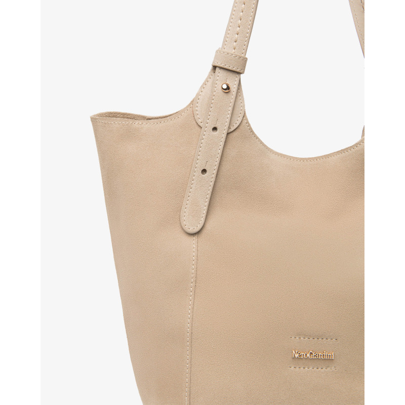 Nero Giardini borsa donna a tracolla in pelle scamosciata nudo E644145D421