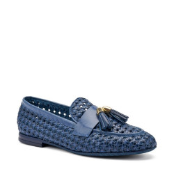 Frau mocassini donna in pelle intrecciata blu 95V6
