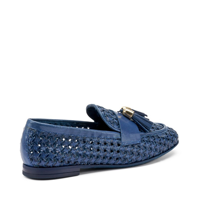 Frau mocassini donna in pelle intrecciata blu 95V6