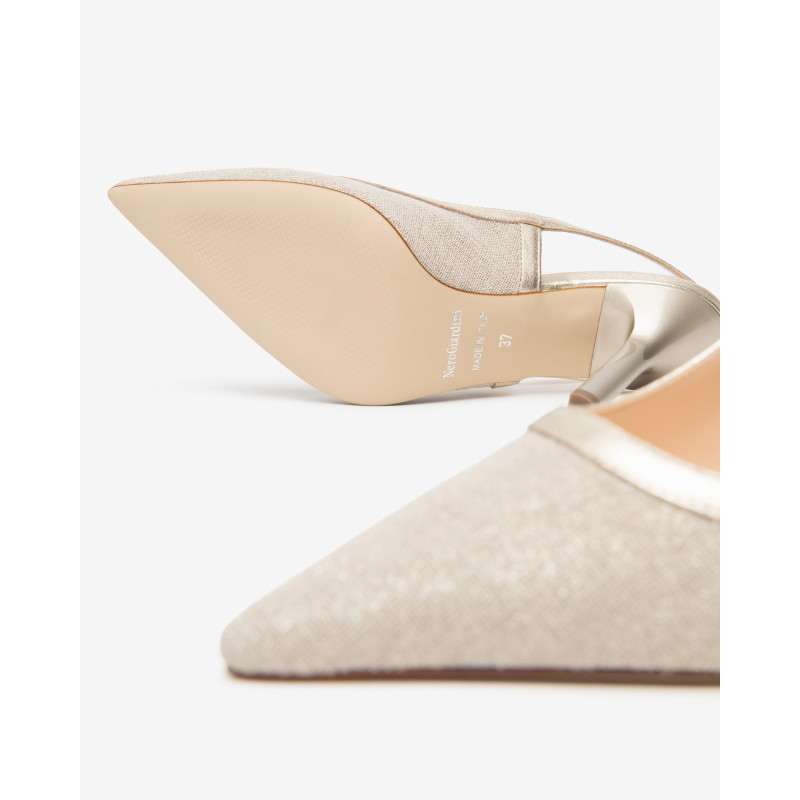 Nero Giardini slingback donna in tessuto lurex e pelle oro E615430DE412