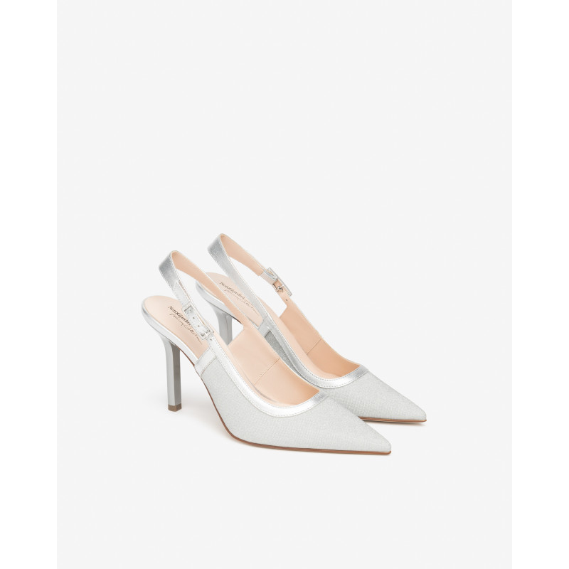 Nero Giardini slingback in tessuto microglitter argento E615430DE700