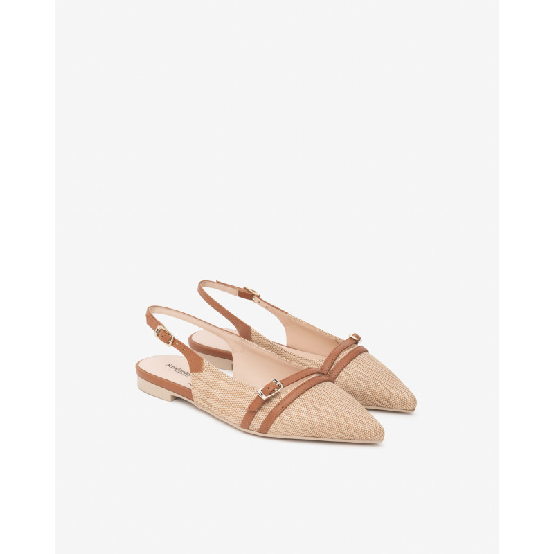 Nero Giardini slingback in tessuto e pelle col. natural E615540D420