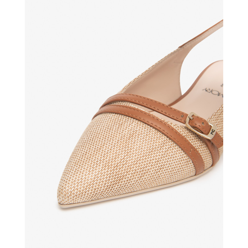 Nero Giardini slingback in tessuto e pelle col. natural E615540D420