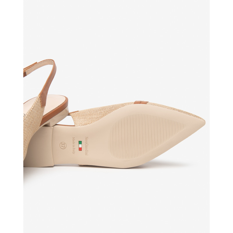Nero Giardini slingback in tessuto e pelle col. natural E615540D420