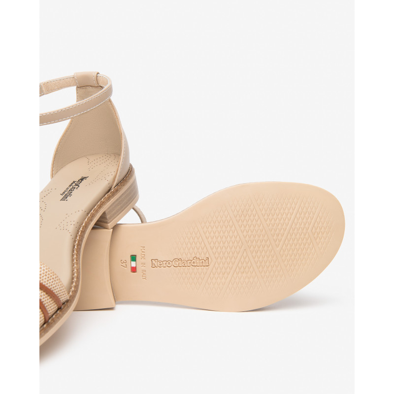 Nero Giardini sandali donna in pelle e canvas col. lino beige E615897D420