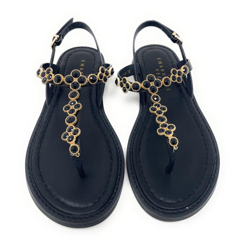 Emanuelle Vee infradito donna Soraya in pelle black con strass 204 15