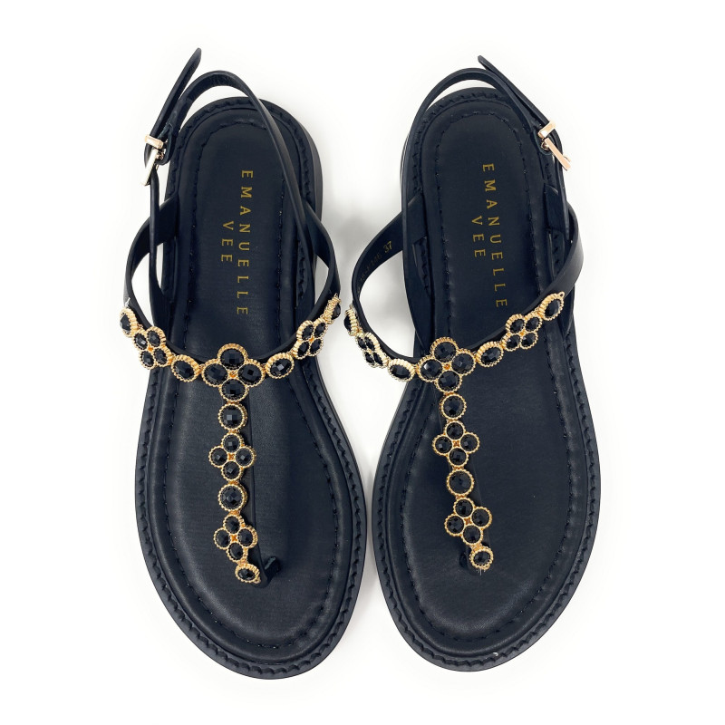 Emanuelle Vee infradito donna Soraya in pelle black con strass 204 15