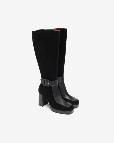 Nero Giardini stivali donna in camoscio e pelle nero I410913D100