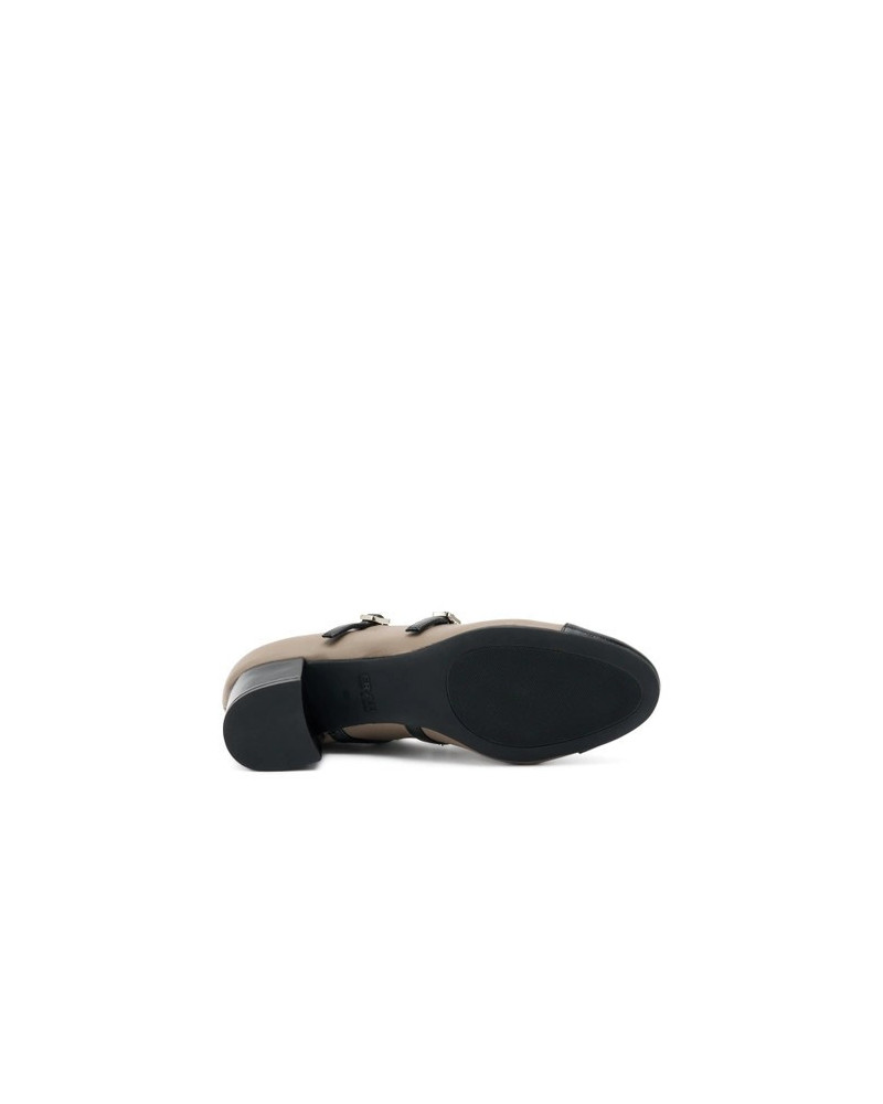 Frau ballerina Mary Jane in pelle tortora e vernice nero 66N7