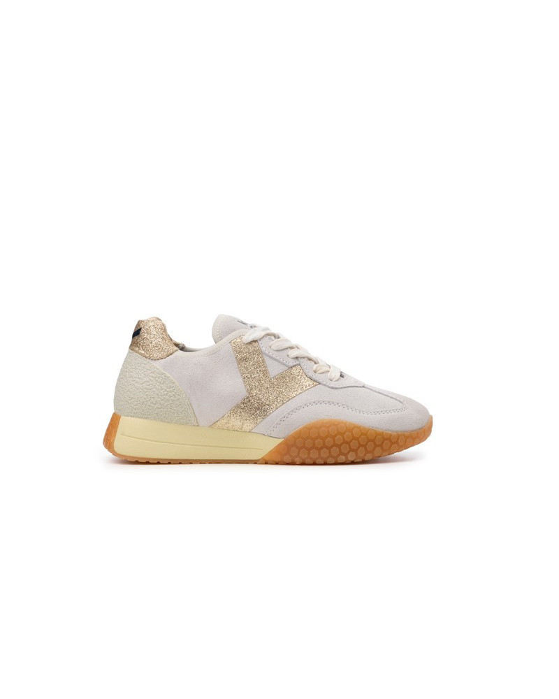 Kehnoo sneakers donna in camoscio white-gold KW9723
