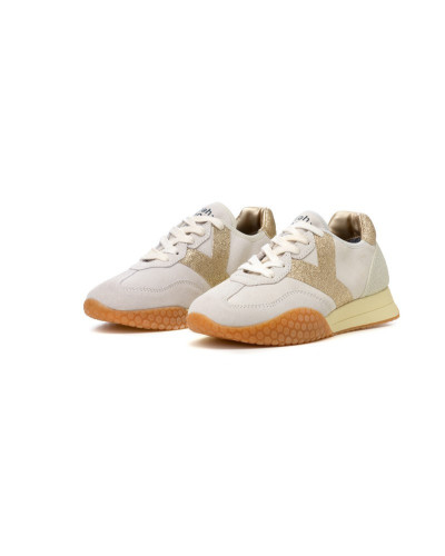 Kehnoo sneakers donna in camoscio white-gold KW9723