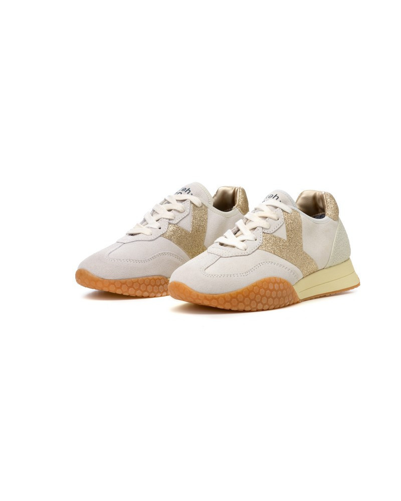 Kehnoo sneakers donna in camoscio white-gold KW9723