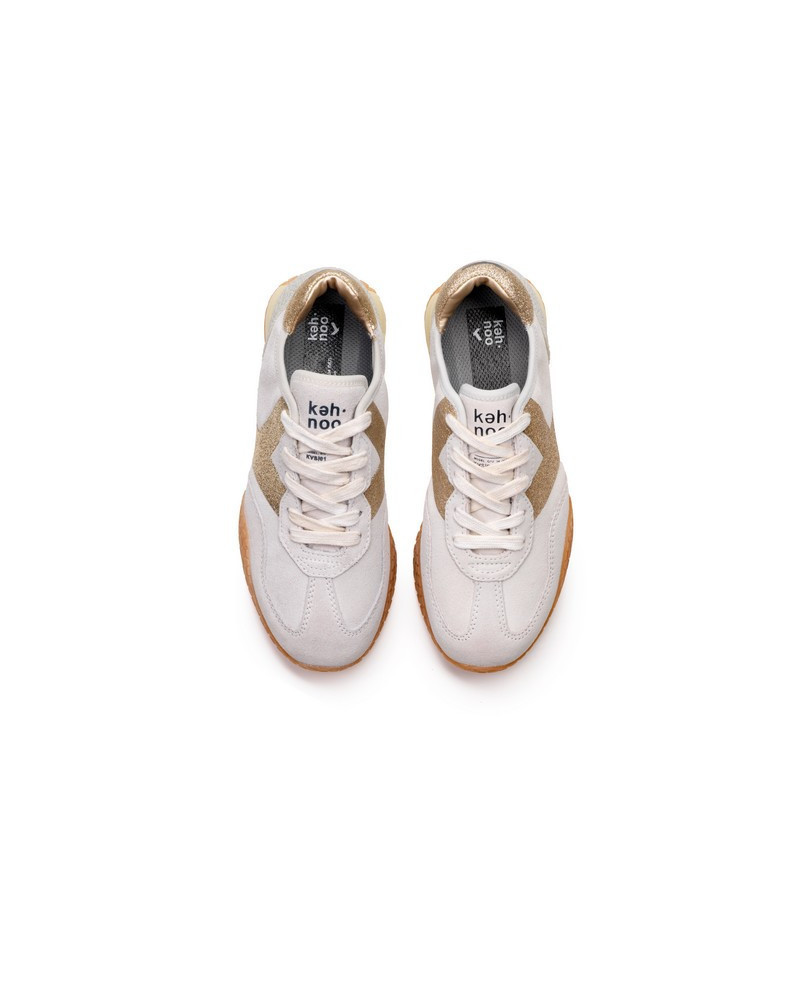 Kehnoo sneakers donna in camoscio white-gold KW9723